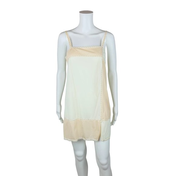 Vintage 60s Checkerboard Slip Pale Peach Cream Lace Trim Lingerie - Picture 1 of 8